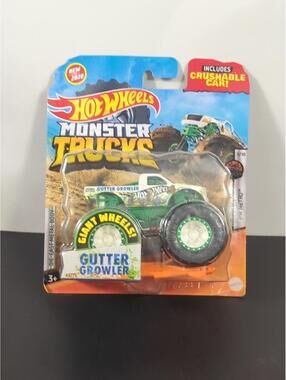 Hot Wheels Monster Truck 1:64 Gutter Growler SEALED Rare W/ Crushable Car Mattel